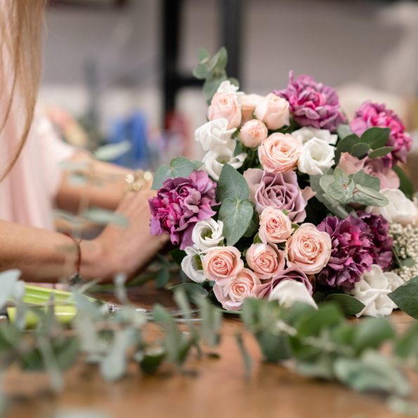 Master class on making bouquets. Spring bouquet. Learning flower arranging, making beautiful bouquets with your own hands
