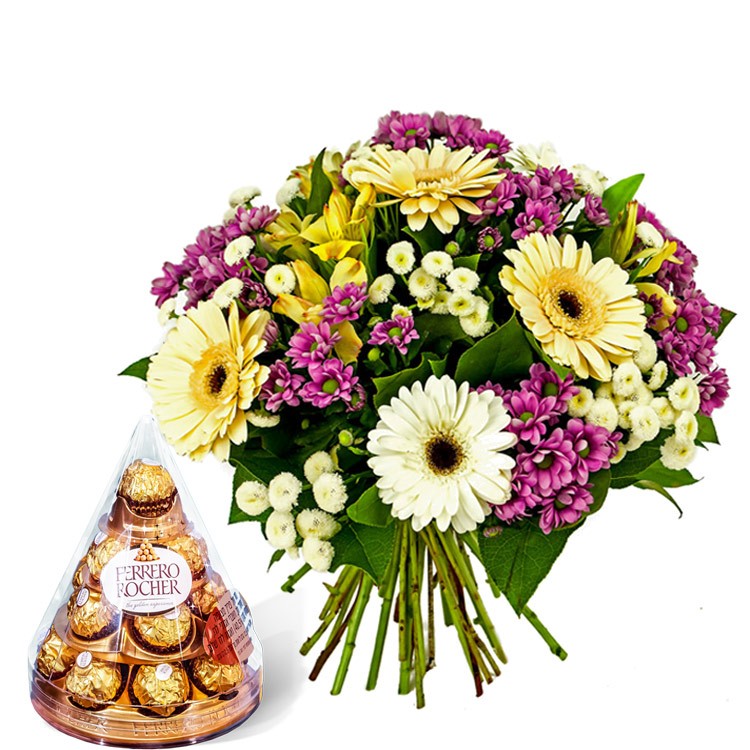 זר פרחים ומארז פררו